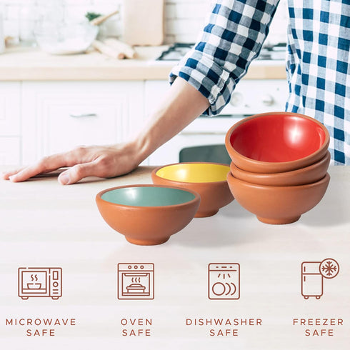 KUYUCU Small Pinch Bowls, 2.5 OZ Terracotta Sauce Cups with 2 Wooden Spoons, Set of 6 Prep Bowls, Dipping Bowls