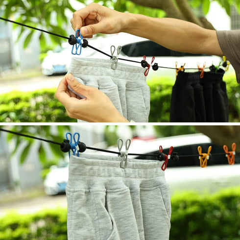 Portable Retractable Clothesline for Travel with 12 Clothes Clips, Indoor Laundry Drying Line, Outdoor Camping