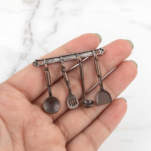 AUEAR 5 Pack Mini Home Kitchen Accessories Kit, 1:12 Spoon Shovel Cookware Tools for Kitchen Decoration