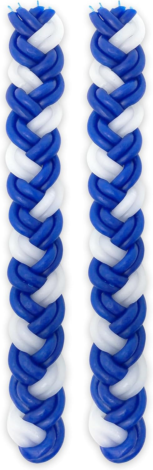 Havdalah Candle - Braided Blue and White, Flat Havdallah Candles - 2 Pack