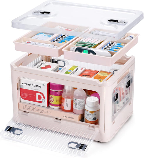 24 QT Medicine Organizer Storage Box with Removable Tray, Extra Large Collapsible