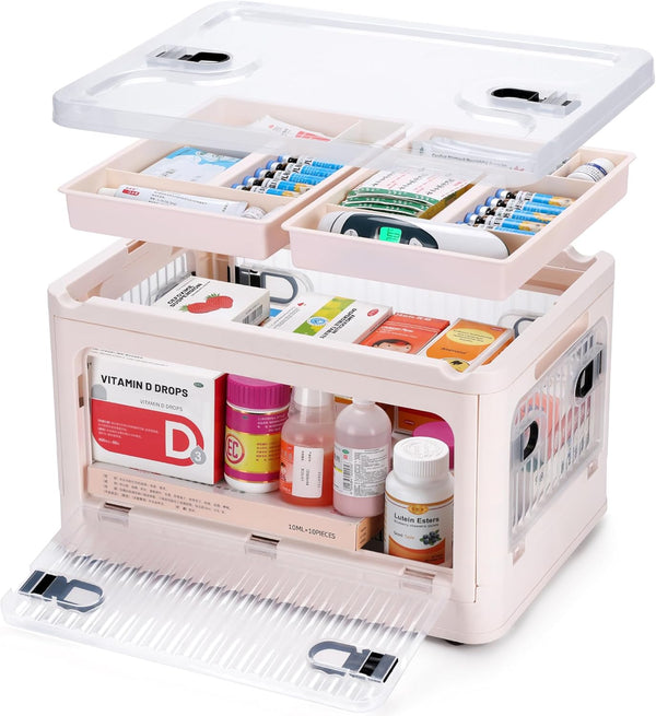 24 QT Medicine Organizer Storage Box with Removable Tray, Extra Large Collapsible