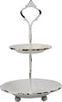 Stonebriar Small 2 Tier Worn White Metal Tray, Rustic Farmhouse Decor, Tiered Jewelry Tray for Vanity or Bathroom, 9.25"