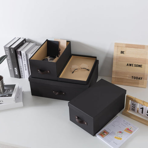 Soul & Lane Dark Gray Decorative Storage Boxes with Lids - Set of 3 Sturdy Cardboard Organizers for Home