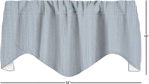 Window Treatments Valance Curtains, Blue Ticking Stripe Kitchen Valances, Short Swag, 53 x 18 Inches