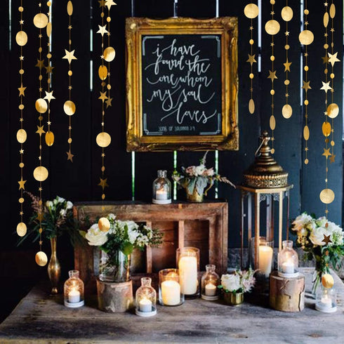 Decor365 Silver Gold Star Garland Decorations for Birthday, Baby Shower, Graduation, Christmas, New Year Eve