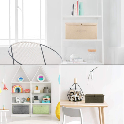 2 Pack Storage Boxes with Lids and Handles | Collapsible Linen Storage Bins Organizer Containers for Home Bedroom Office
