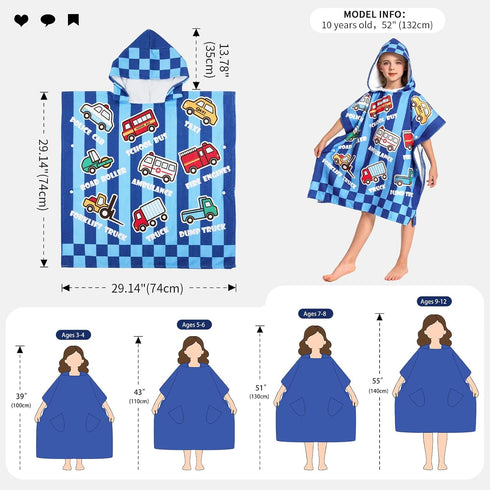 3-12 OLAOLA Printed Car Hooded Kids Beach Towels for Years Boys Girls, Soft Absorbent Kids Hooded Bath Towel Wrap
