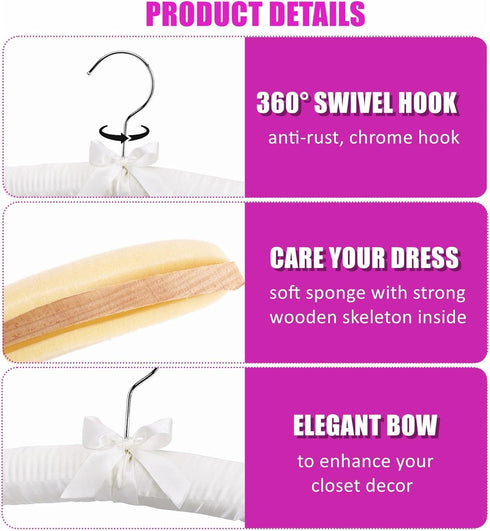 Amber Home 5 Pack 17 Inch Large Ivory Satin Padded Hangers, Anti Slip Cushioned Hangers for Women's Clothing
