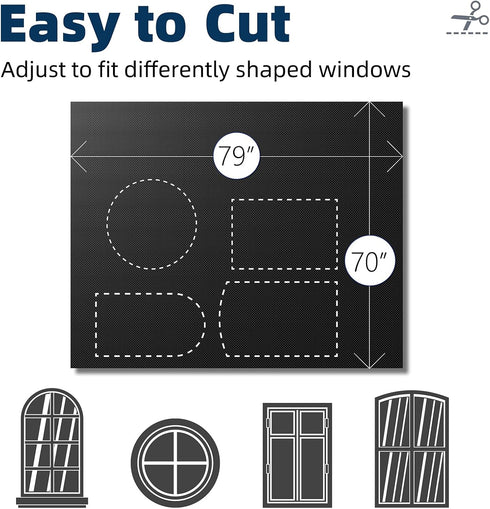 79"70", 100% NIGHTON Portable Blackout Curtains Strong Hook and Loop Tape Strips with Adhesive, Cuttable Blackout