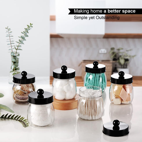 SheeChung 3 Pack Qtip Holder Bathroom Jar Set - Apothecary Mason Jar for Home Storage Organizer, Qtip Dispenser