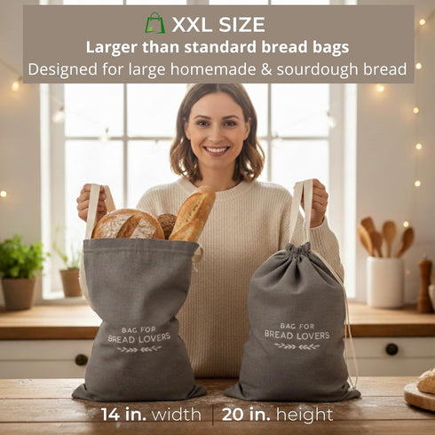 Store 2 Pack Linen Bread Bags for Homemade Bread XXL Reusable Sourdough Bread Storage Bags, Keep Bread Fresh Longer
