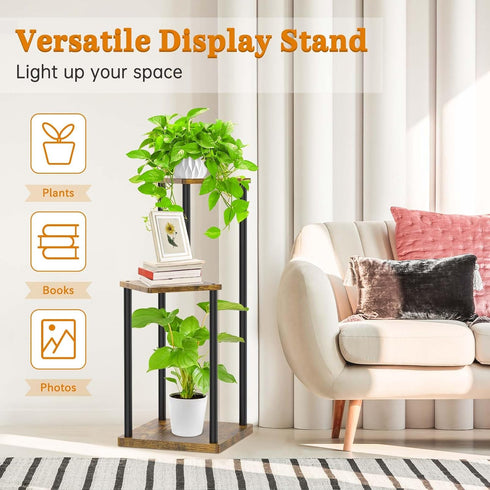 3 Oppro Tier Corner Plant Stand Indoor, Metal Wood Flower Pot Holder Shelf, Multiple Display Rack Square Table