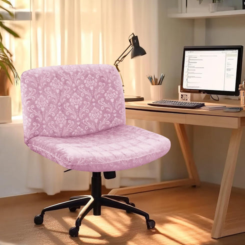 Armless Criss Cross Chair Cover Pink Chair Slipcover Office Desk Chair Covers Velvet Embossing Mid Back Wide Seat