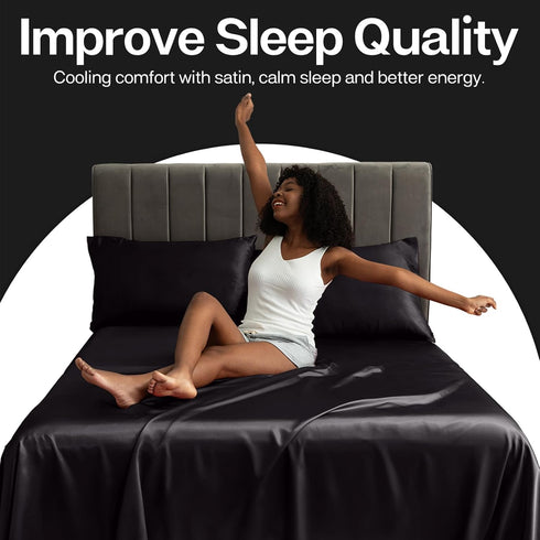 MR&HM Satin Pillowcase for Hair and Skin, Silk Satin Pillowcase 2 Pack, Queen Size (20x30, Black)