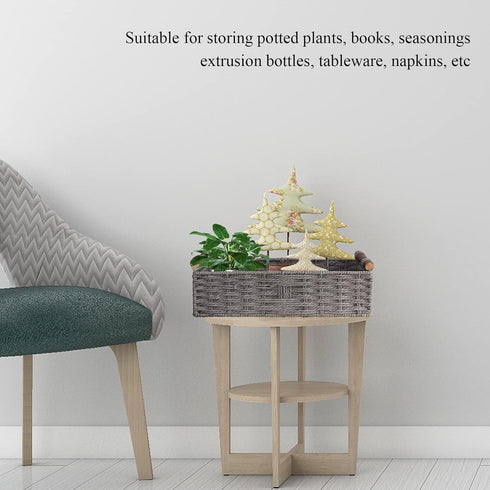 Round Grey Paper Rope Storage Basket, Wicker Baskets for Organizing with Handle, Decorative Storage Bins