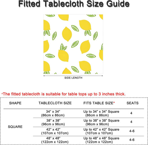 Summer 42x42 inch Yellow Lemon Fitted Tablecloth with Elastic for Square Folding Tables Washable Stretchy Spandex Card