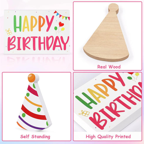 Huray Rayho Birthday Tiered Tray Decor Celebration Wooden Sign Colorful Birthday Party Supplies Make Wish Freestanding