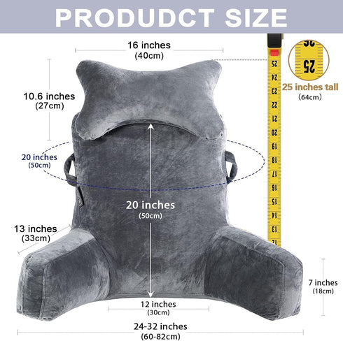 SLIGUY Reading Pillow-Bed Rest Pillow with Detachable Neck Roll & Support Arm for Sitting in Bed Couch