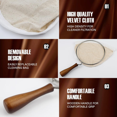 Coffee Filter, Flannel Cloth Coffee Filter with Wooden Handle, Reusable Coffee Sock Filter for Home Office Kitchen Use
