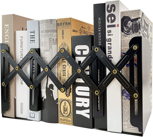 Adjustable Bookends Non Skid Decorative Bookends,Metal Bookend for Heavy Books,Bookshelf Organizer Holder