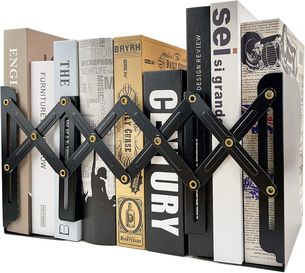 Adjustable Bookends Non Skid Decorative Bookends,Metal Bookend for Heavy Books,Bookshelf Organizer Holder