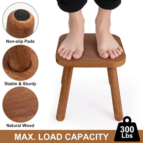 zaowofires 9.3inch) Solid Wood Step StoolWooden Plant Stool, Wood Plant Stand, Round Footstool, Removable Portable