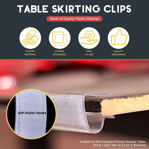 Hilitchi 30Pcs Table Cover Tablecloth Clips, EC Model Skirting Clips with Hook and Loop for Table 3/4inch - 1inch