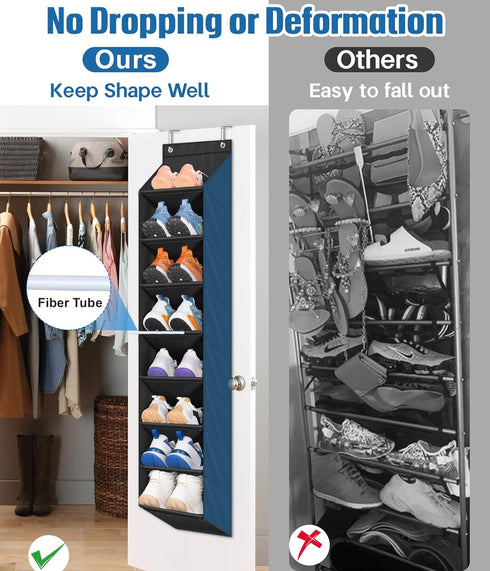 SLEEPING LAMB 2 Pack Narrow Over The Door Shoe Organizer with 8 Large Deep Pockets for Closet Storage