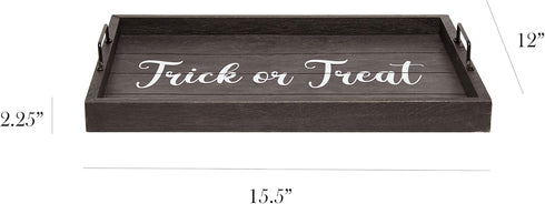 Elegant Designs Trick or Treat Decorative Wood Serving Tray - 15.50" x 12" Black Wash with Handles
