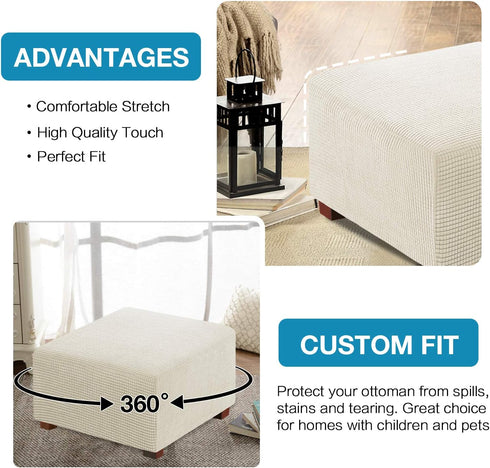 Flamingo P Stretch Ottoman Cover - Square Ottoman Slipcover Furniture Protector - Biscotti Beige