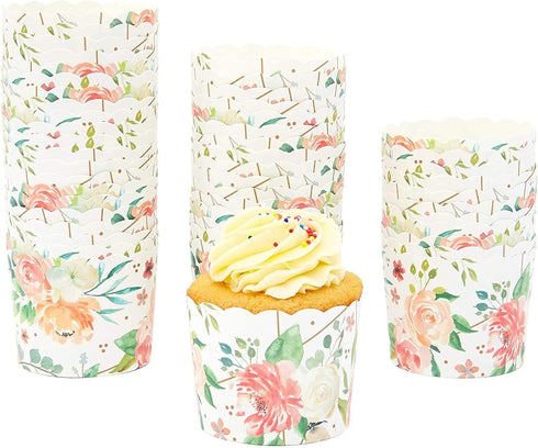 Sparkle and Bash 50 Pack Floral Cupcake Wrappers, Watercolor Flower Paper Baking Cups for Parties