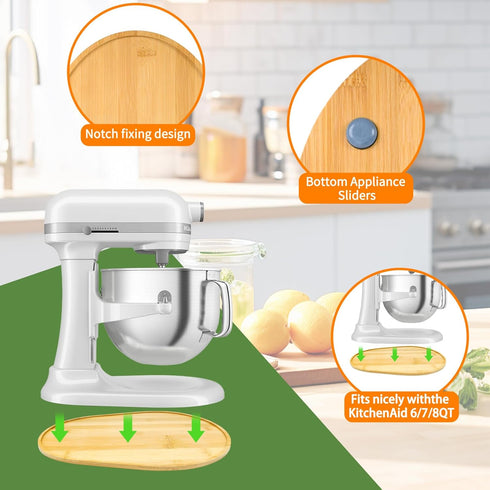 Bamboo Mixer Slider for Kitchenaid 6/7/8 Quart Bowl-Lift Stand Mixer, KN256WW Kitchen Attachment Sliding Mat