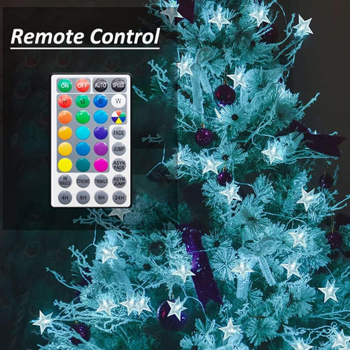 20ft, 40 Solhice Star String Lights Battery Operated Color Changing LEDs Fairy Lights, Hanging Twinkle Lights