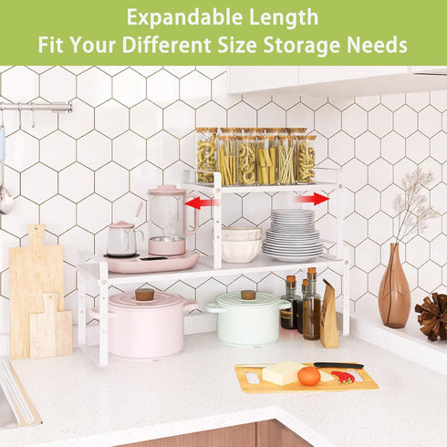 Counter 2 Pack) Across-Star Expandable Cabinet Shelf Organizer Rack, Stackable Kitchen Storage Shelves Stand