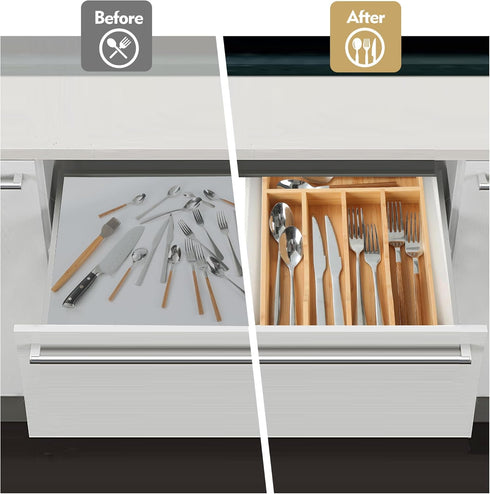 Bamboo Kitchen Drawer Organizer, 8.25 Inch Silverware Holder for Small Drawers, Cutlery Organizer