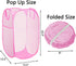 Portable Mesh Pop Up Laundry Hamper with Side Pocket and Handles, Vertical Collapsible Laundry Basket for Easy Storage, Suitable for Travel, RV, Dorm (Pink)