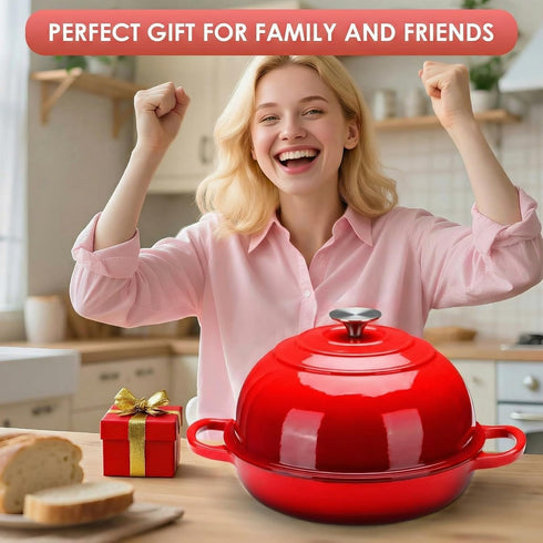 6qt LIFERUN Enameled Cast Iron Dutch Oven for Sourdough Bread Baking, Non-Stick Dome-Shaped Bread Oven Pot with Lid
