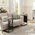 Vovonusy ET-P-GY1 Wood Pedestal Small TV Trays for Eating, C Shaped End Table Storage Bag, Sofa Side Table for Couch