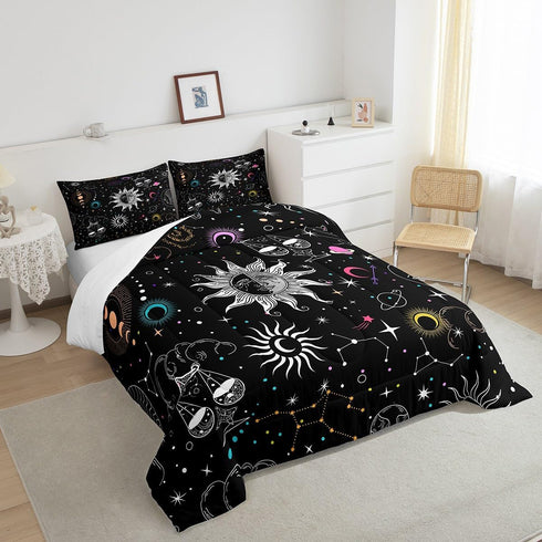 Set Sets Set Bohemian Sun Moon Comforter Queen Trippy Stars Style Bedding For Kids Teens Zodiac Libra Pattern Duvet