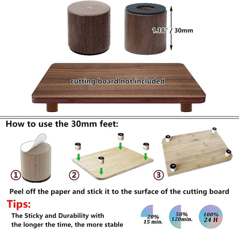 Walnut Cutting Board Feet, Non-Slip Self Adhesive Legs, Wooden Chopping Board Feet with Screw (Short)