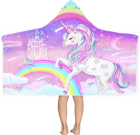 Bonsai Tree Unicorn Beach Towel, Unicorn Towel for Girls with Hood, Rainbow