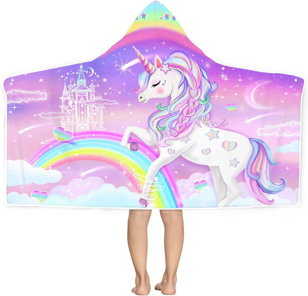 Bonsai Tree Unicorn Beach Towel, Unicorn Towel for Girls with Hood, Rainbow