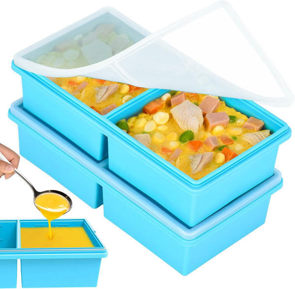 CyhHave 2 cup Silicone Freezer Trays with Lids, Silicone Soup Freezer Molds, Easily