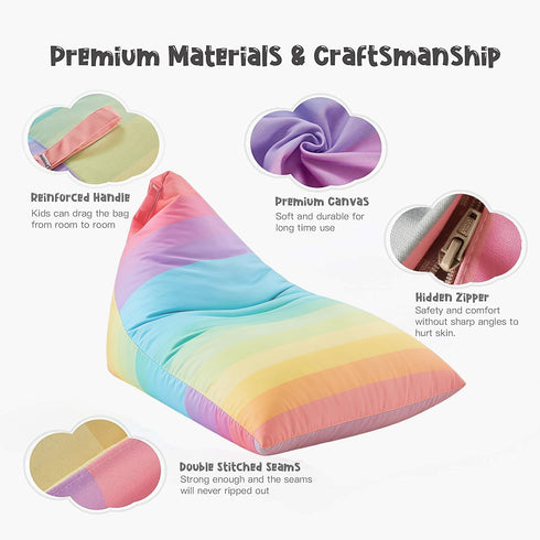 250L Nobildonna Stuffed Animal Storage Bean Bag Chair Cover for Kids Teens (No Filler) Washable Large Beanbag Cover