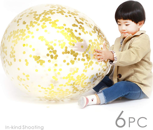 36 Inch Jumbo Confetti Balloons, Giant Latex Balloon with Gold Confetti, Pkg/6 for Party/Birthdays/Wedding/Festivals