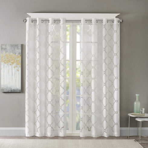 Madison Park Eden Single Curtain, Modern Contemporary Light Sheers for Bedroom, 50x84, White, Geometric Pattern
