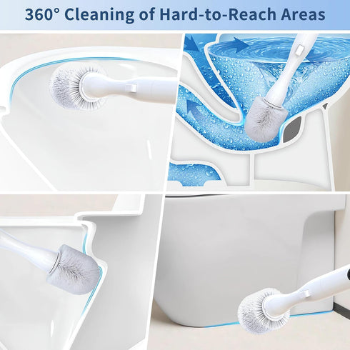 HKFIF Set, 360 2 Electric Toilet Brush, Toilet Brush and Holder Degree Powerful Cleaning Easily Eliminate Stains