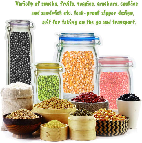 20 Pack 1000ml (9.6x6.6inch) Reusable Mason Jar Bags for Candy & Snacks - Leakproof Storage & Display