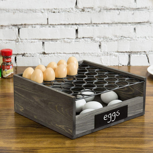 MyGift Vintage Gray Wood Egg Tray Holder with Black Metal, 2 Tier